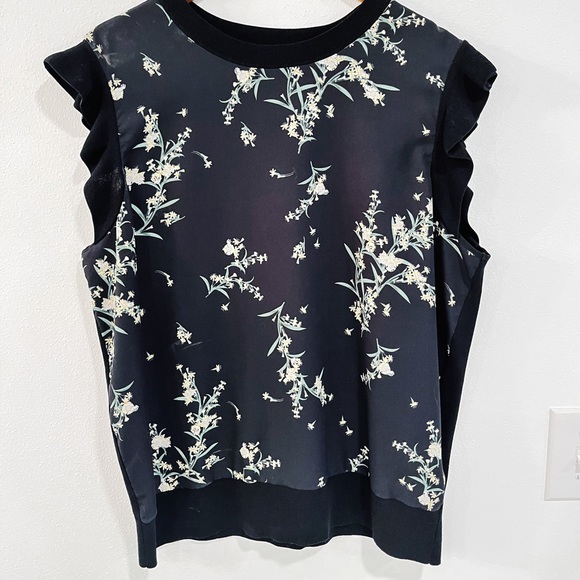 Ted Baker London Tops - TED BAKER black ruffle sleeve floral blouse size 5